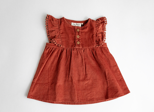 Corduroy Pinafore Baby Dress - Rust