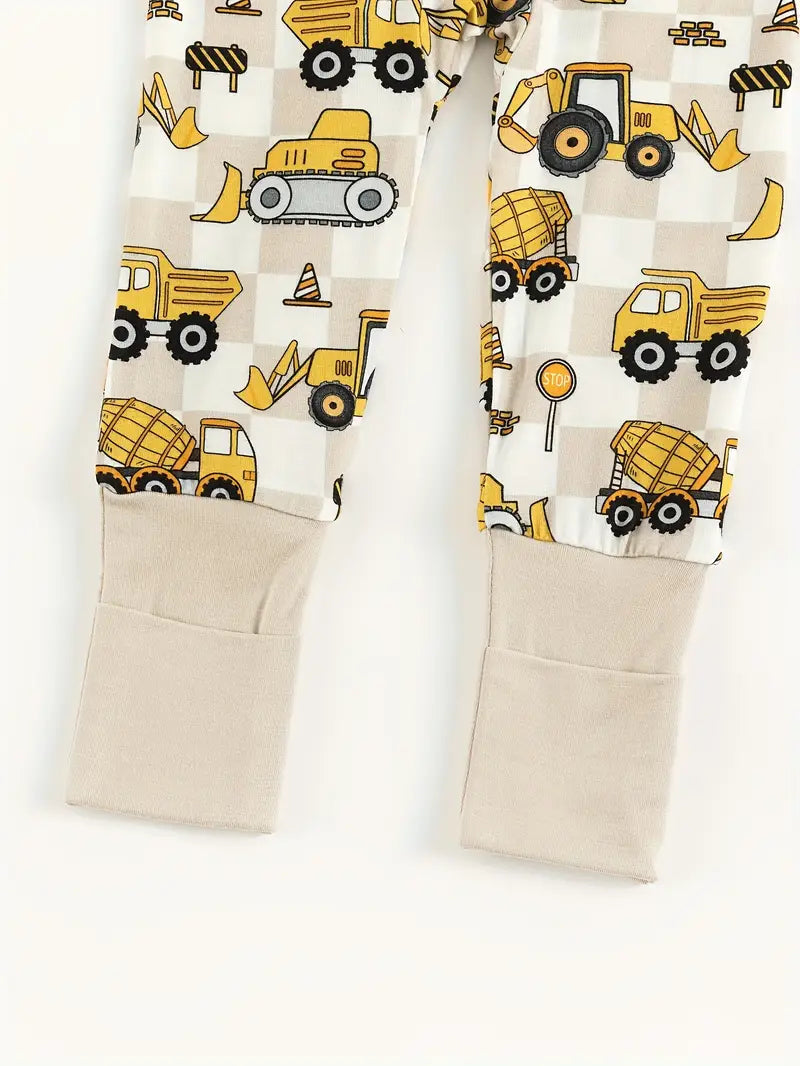 Yellow Excavator Footie Pajamas