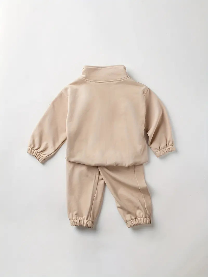 Half-Zip Sweatshirt + Pants Set | Beige