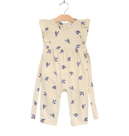 Flutter Long Romper- Bluebirds