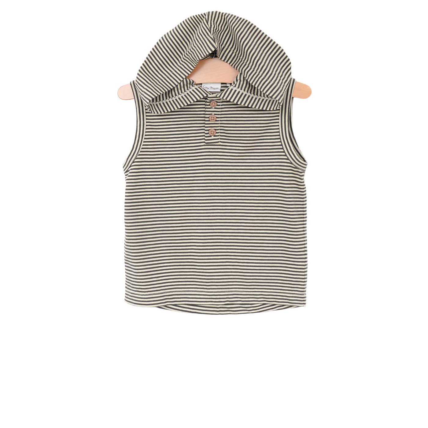 Henley Hooded Tank Stripe | Charcoal