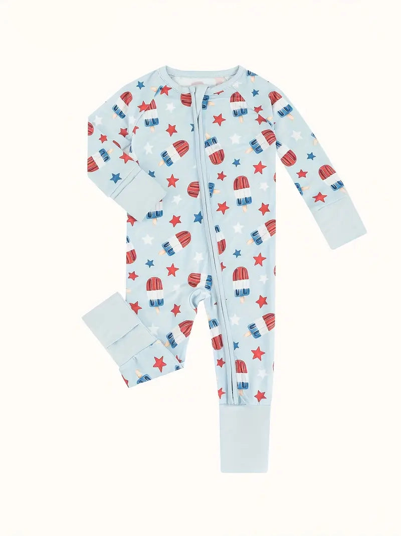 Bamboo Zippered Footie | Popsicles & Stars | 4th of July