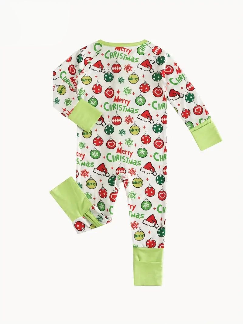 Christmas Zippered Footie | Green/Red