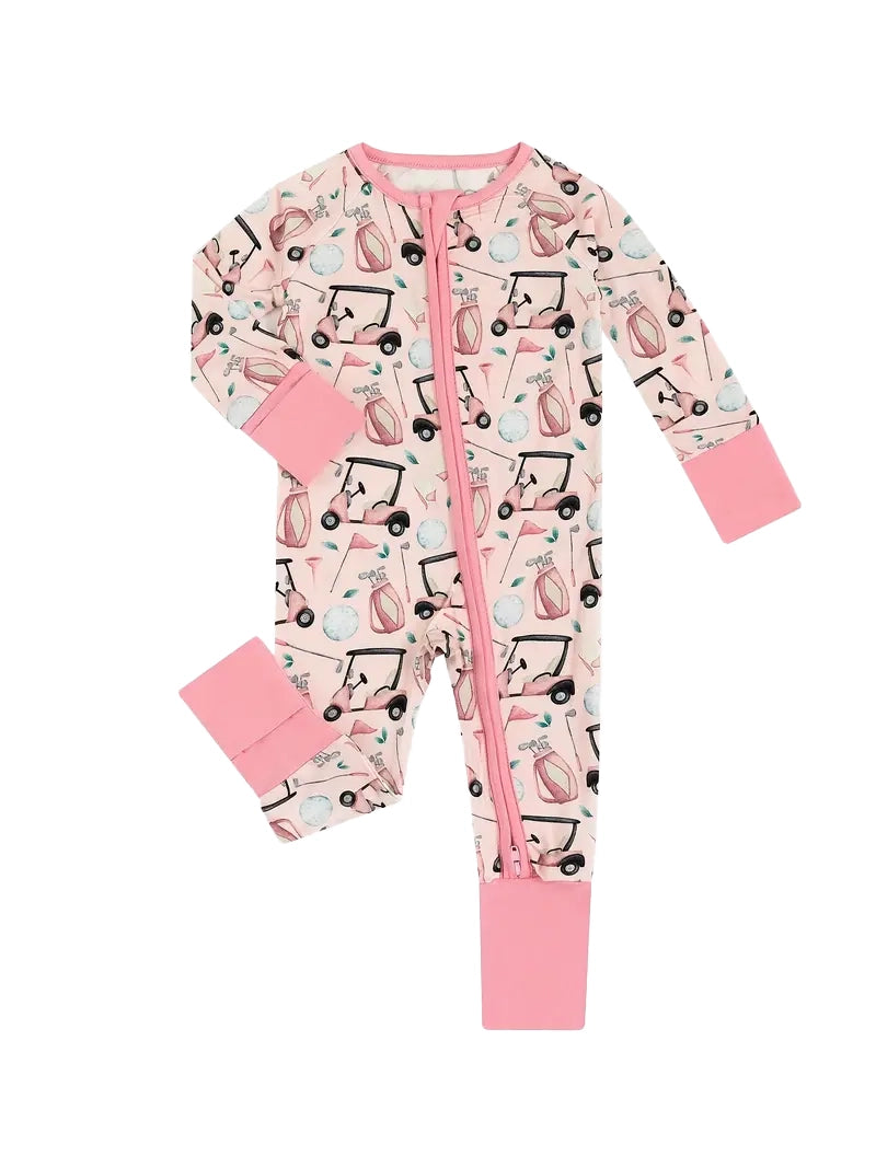 Girls Caddie Golf Zippered Footie | Pink