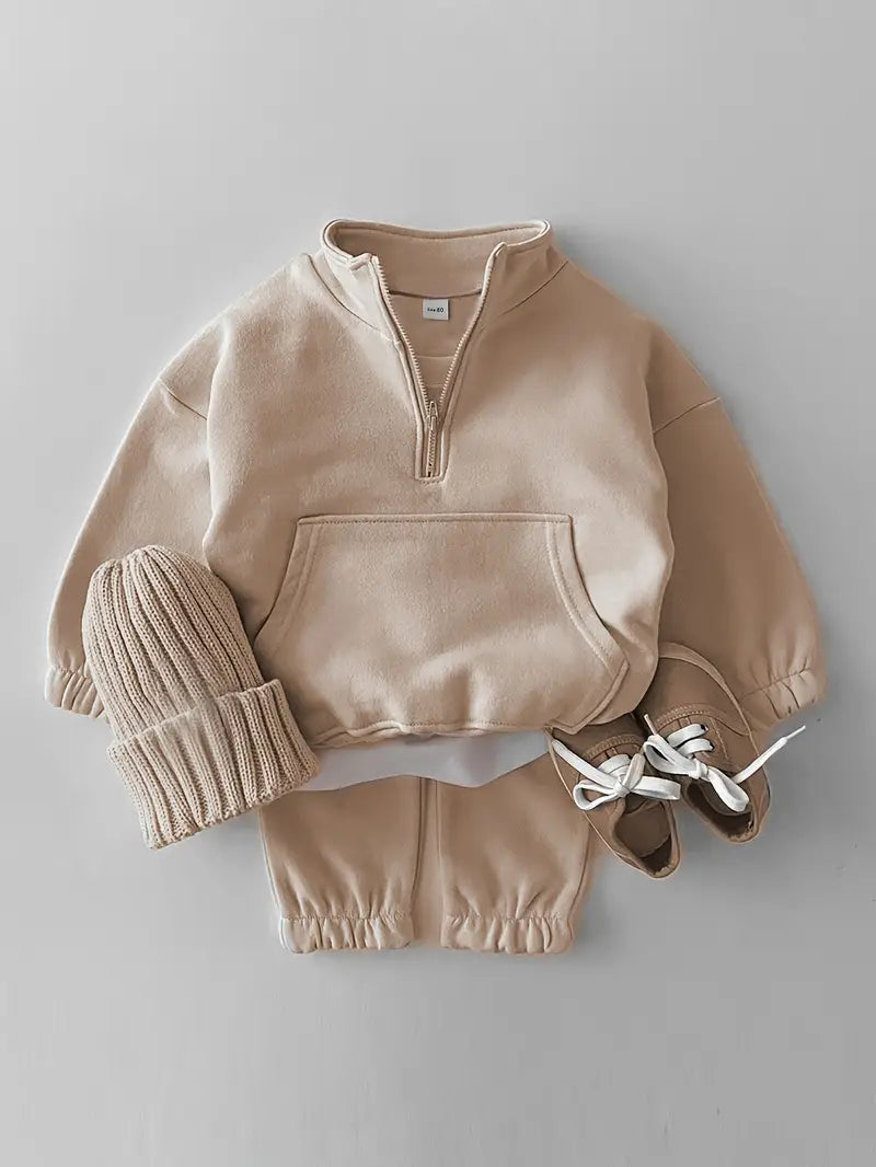 Half-Zip Sweatshirt + Pants Set | Beige