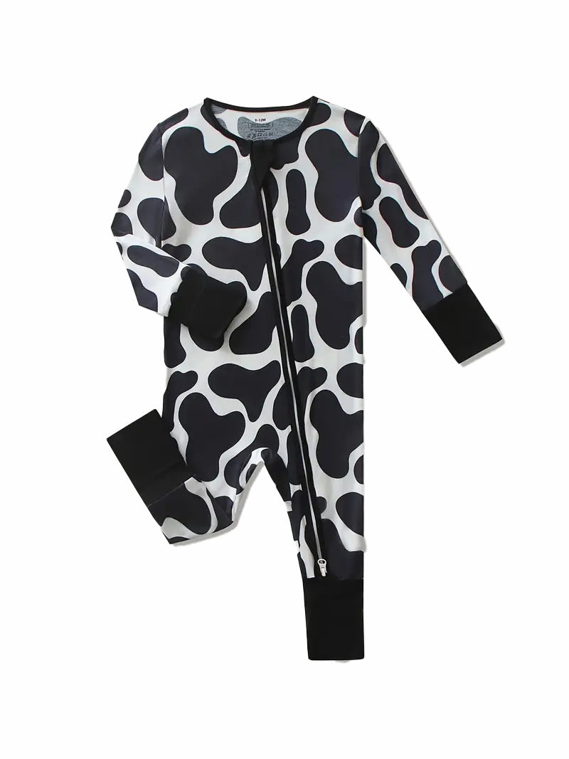 Cow Print Zippered Footie