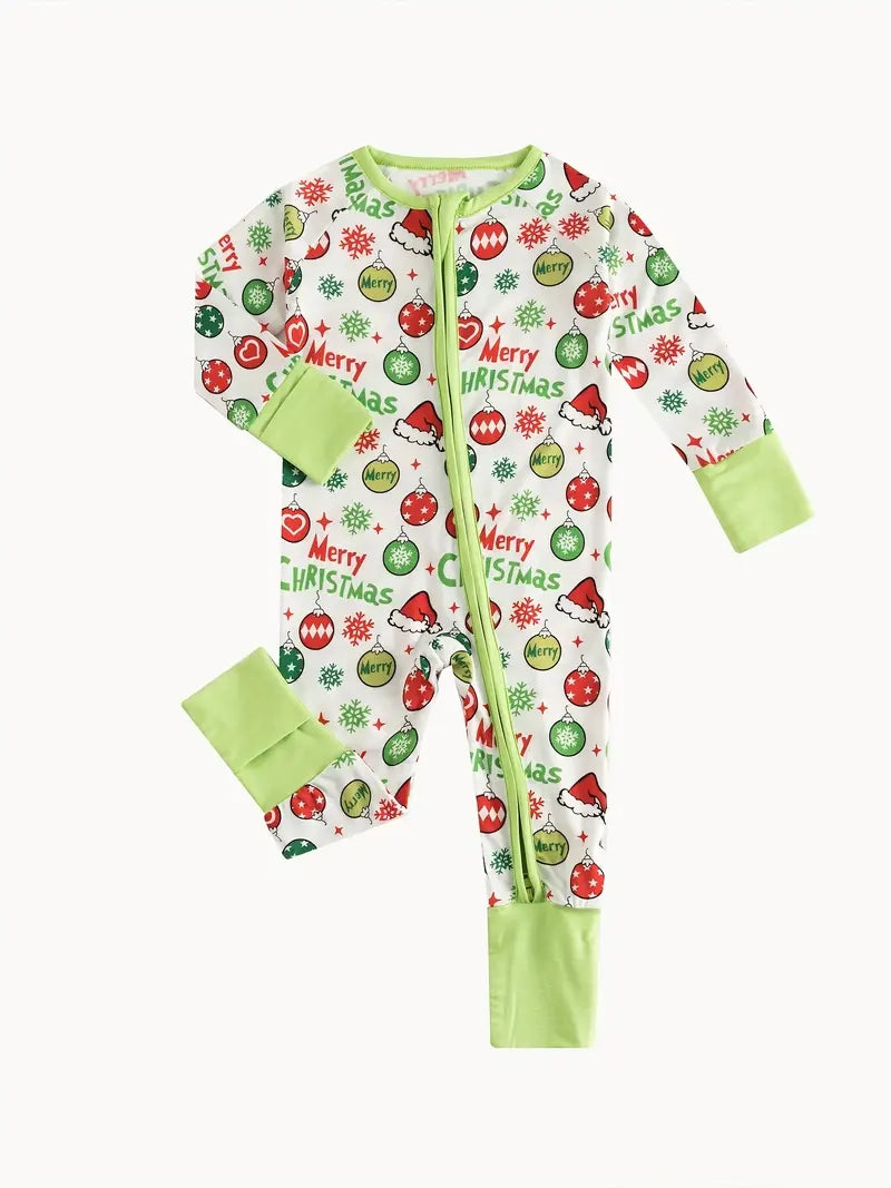 Christmas Zippered Footie | Green/Red