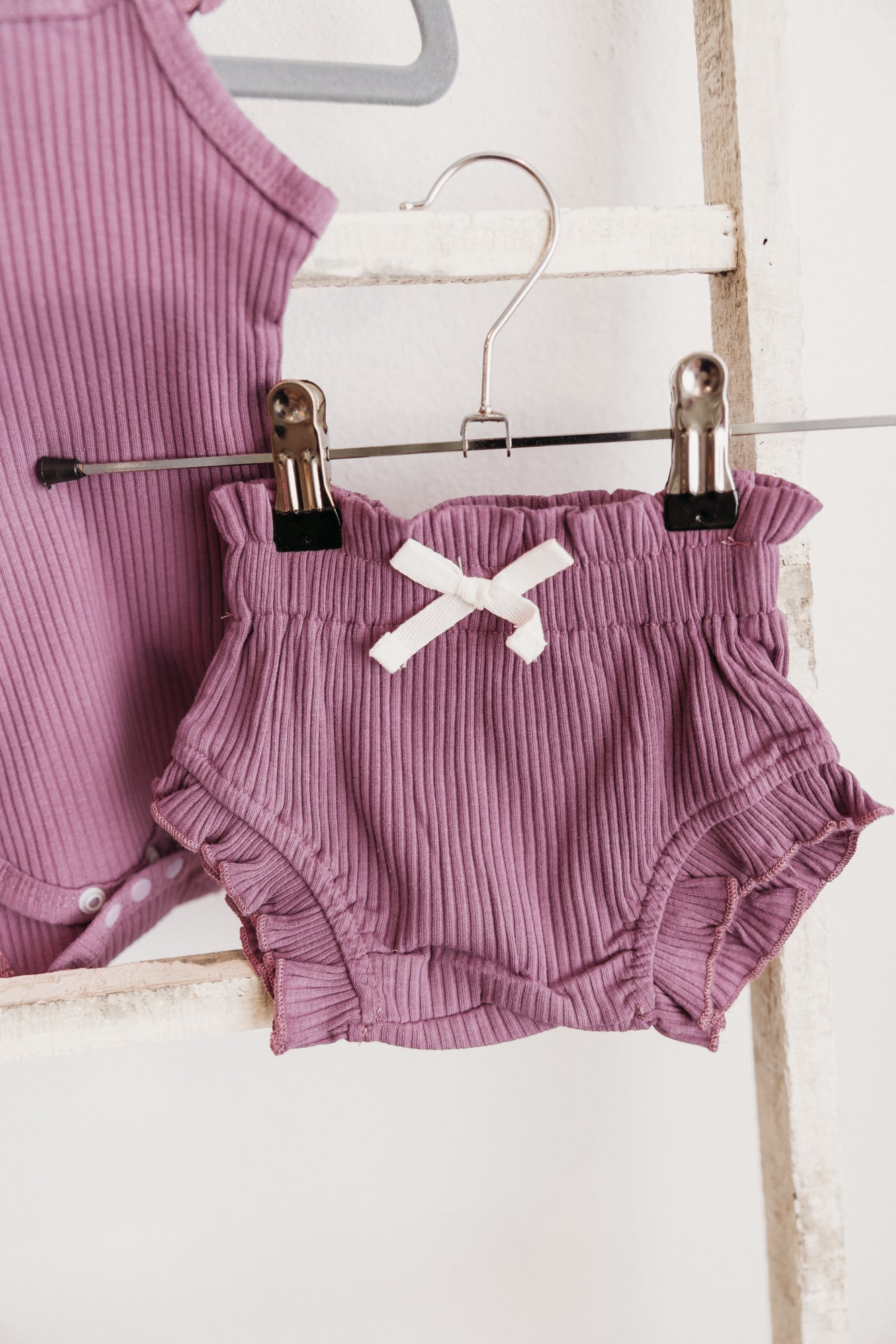 Solid Flutter Sleeve and Bloomer 2-Piece Set Plum