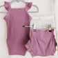 Solid Flutter Sleeve and Bloomer 2-Piece Set Plum