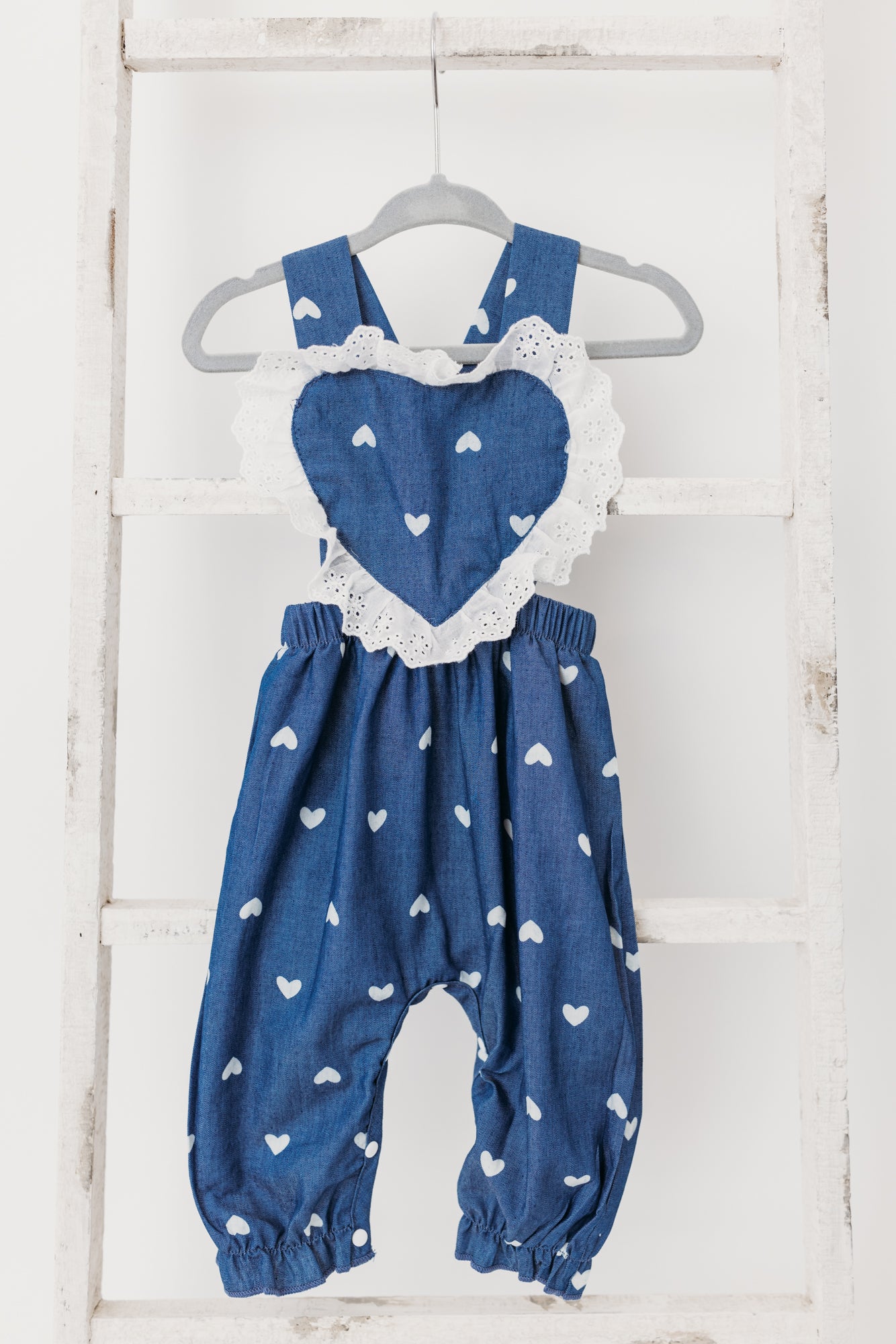 Heart Pattern Lace Denim Overalls
