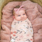 Extra Soft Stretchy Knit Swaddle Blanket: Peach Posey