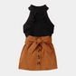 Halter Top with Button Belted Skirt Set | Black/Caramel