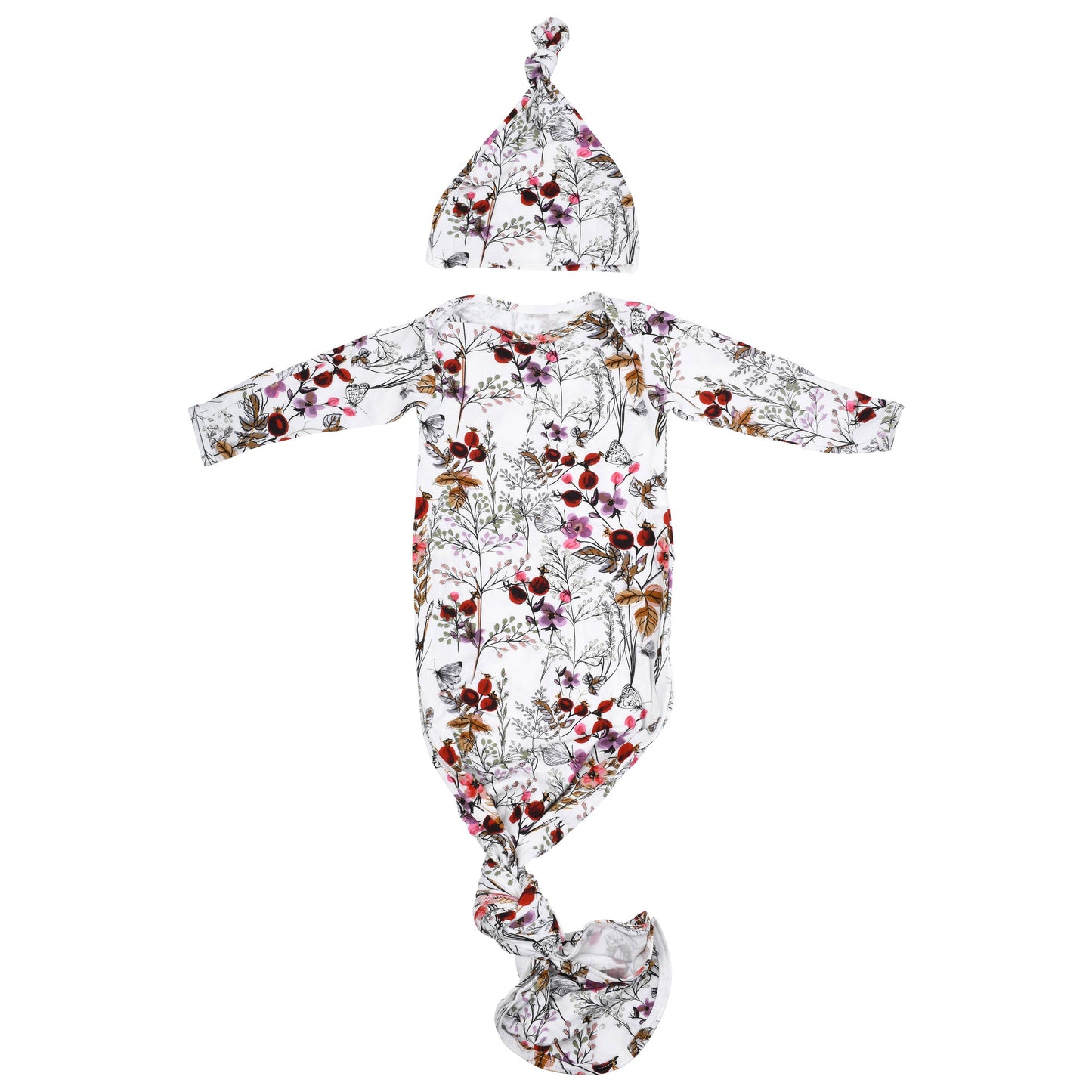 Floral Flower Knotted Gown & Hat | Newborn
