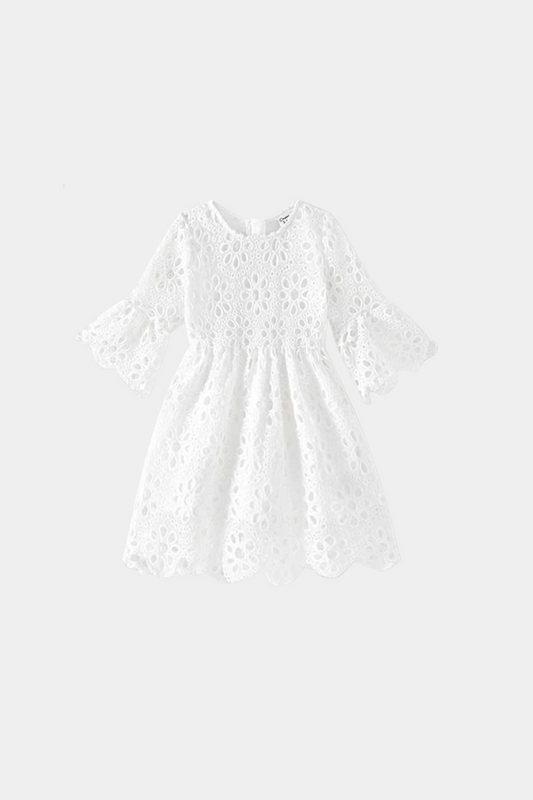 Eyelet Embroidered Lace Dress | White