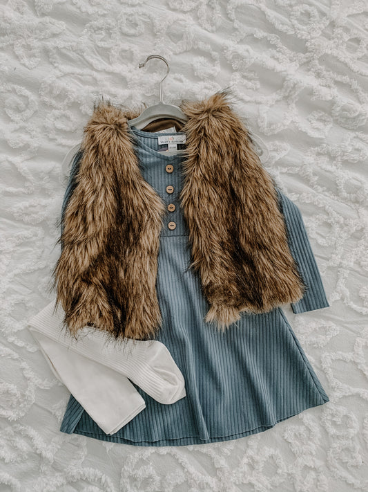 Ribbed Dress- Storm Blue