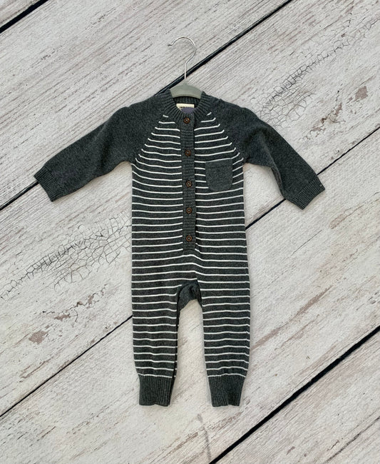 Gray Baby Boy Striped Sweater Romper