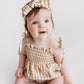 Tiny Honey Smocked Gingham Bubble Romper and Headband Set