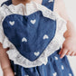 Heart Pattern Lace Denim Overalls