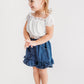 Denim Skirt & White Lace Off Shoulder Top 2-Piece Set