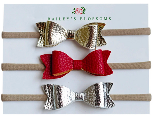 Metallic Leather Bow Variety Pack - Silver/Red/Gold