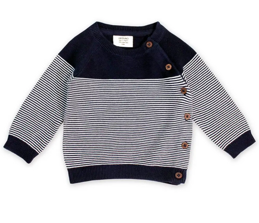 Baby Raglan Pullover Sweater Knit Organic Cotton - Navy Stripe