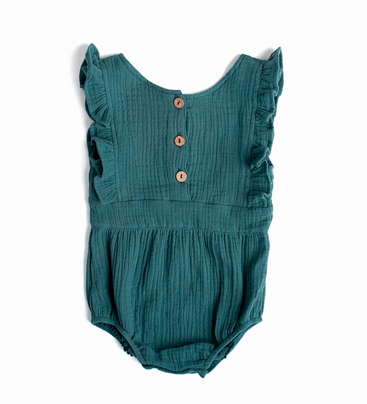 Backless Cotton Romper Peacock