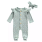 Tiny Olivine Floral Long Sleeve Romper and Headband Set