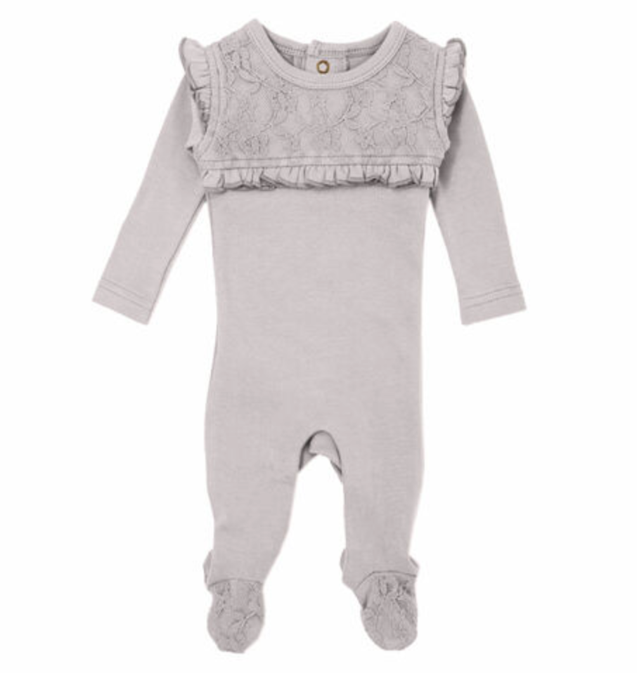 Organic Lace Baby Footie in Fog
