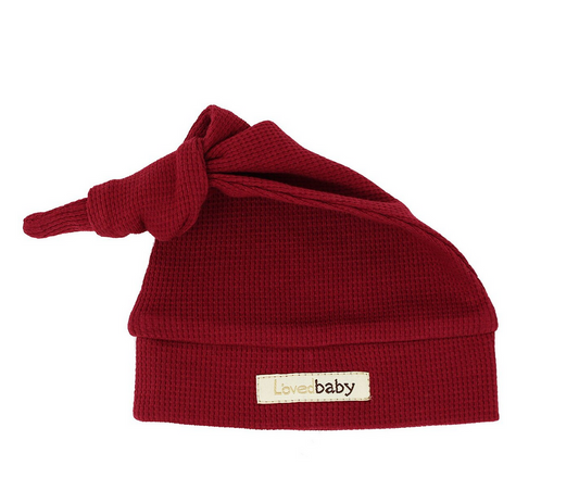 Organic Thermal Knotted Cap in Crimson