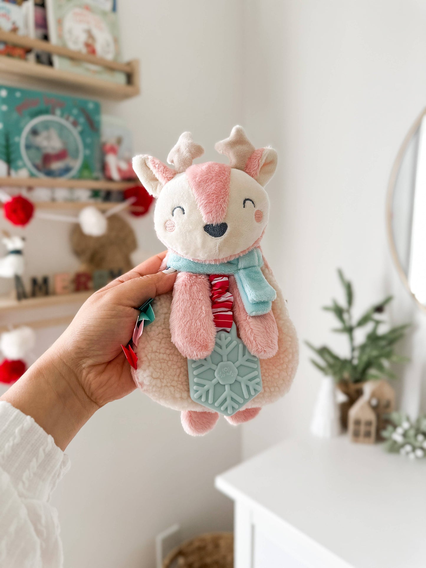 Itzy Ritzy Holiday Pink Reindeer Itzy Lovey™ Plush + Teether Toy