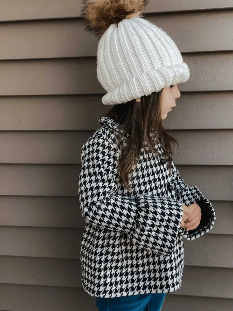 Waldorf Button Front Pea Coat - Houndstooth