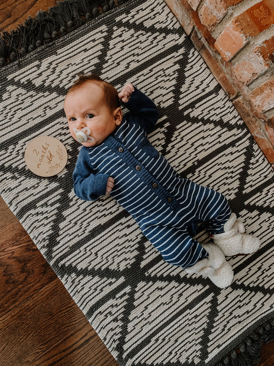 Navy Baby Boy Striped Sweater Romper