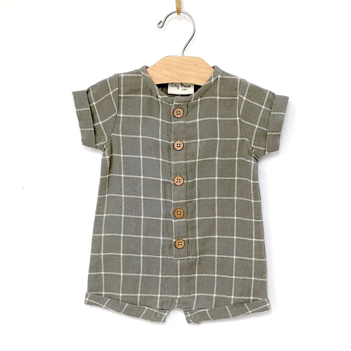 Short Button Romper - Windowpane