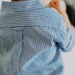 Blue Seersucker Short Sleeve Button Down Shirt